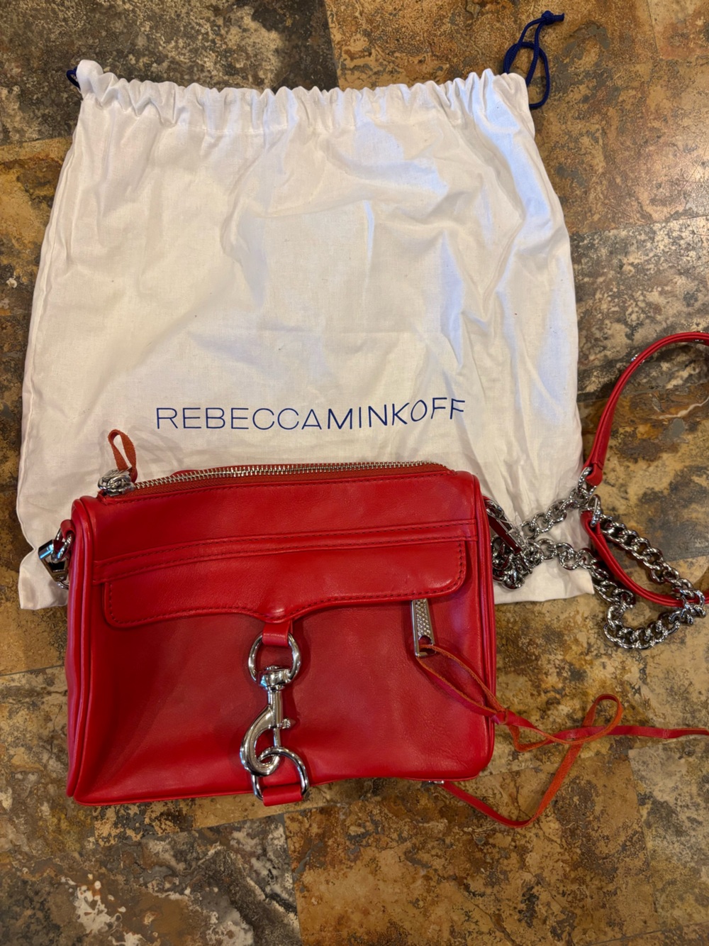 Rebecca Minkoff Bright Red Leather Shoulder Bag with Chain Strap